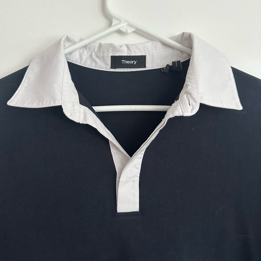 Theory dark blue & white collared shirt